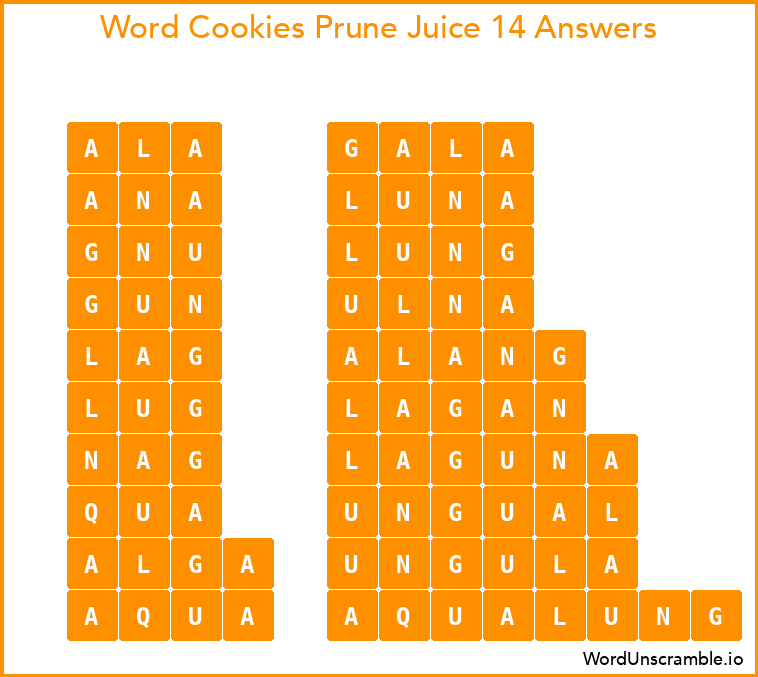 Word Cookies Prune Juice 14 Answers