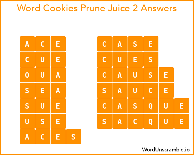 Word Cookies Prune Juice 2 Answers