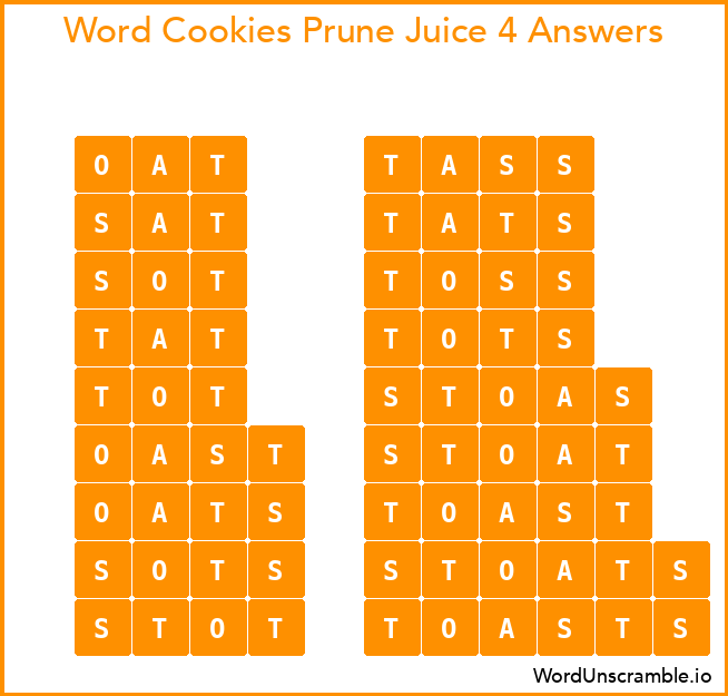 Word Cookies Prune Juice 4 Answers