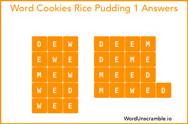 Word Cookies Rice Pudding 1 Answers