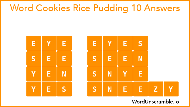 Word Cookies Rice Pudding 10 Answers