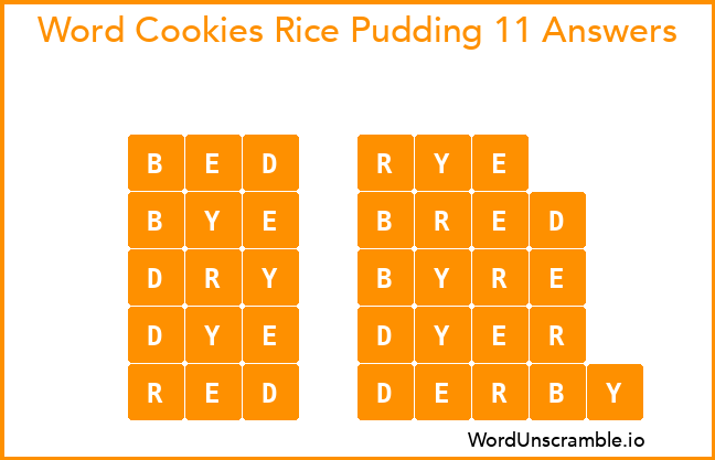 Word Cookies Rice Pudding 11 Answers