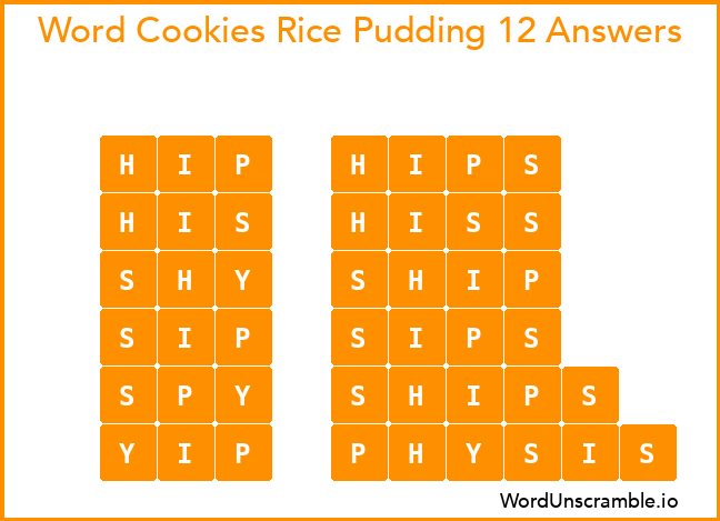 Word Cookies Rice Pudding 12 Answers