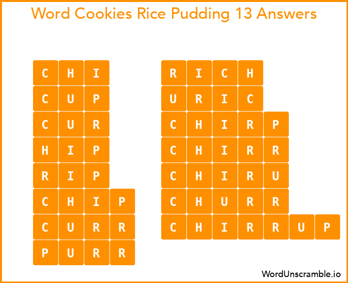 Word Cookies Rice Pudding 13 Answers