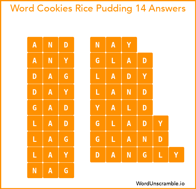 Word Cookies Rice Pudding 14 Answers