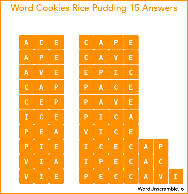 Word Cookies Rice Pudding 15 Answers