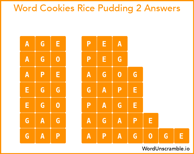 Word Cookies Rice Pudding 2 Answers