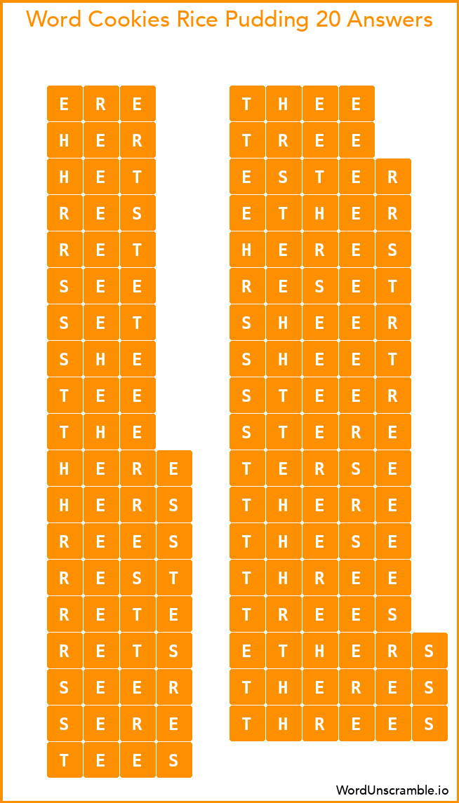 Word Cookies Rice Pudding 20 Answers