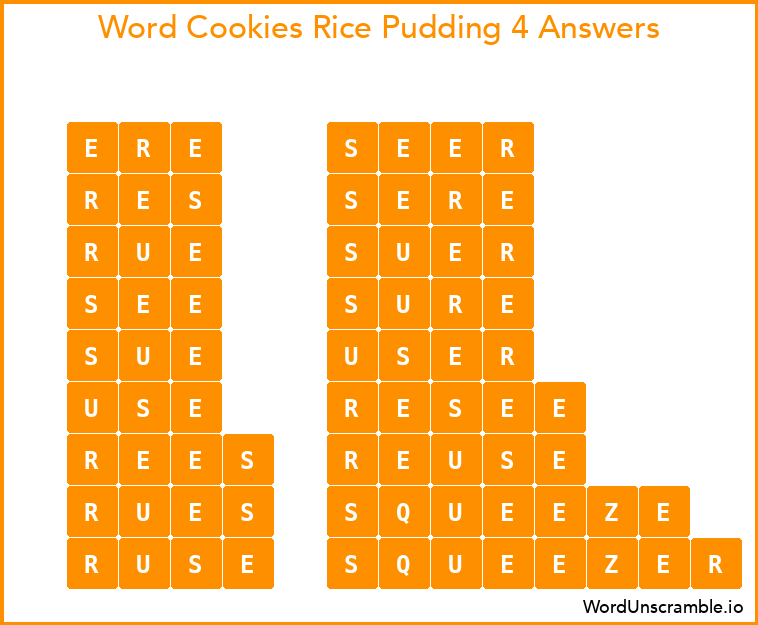 Word Cookies Rice Pudding 4 Answers