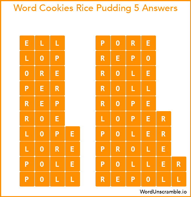 Word Cookies Rice Pudding 5 Answers
