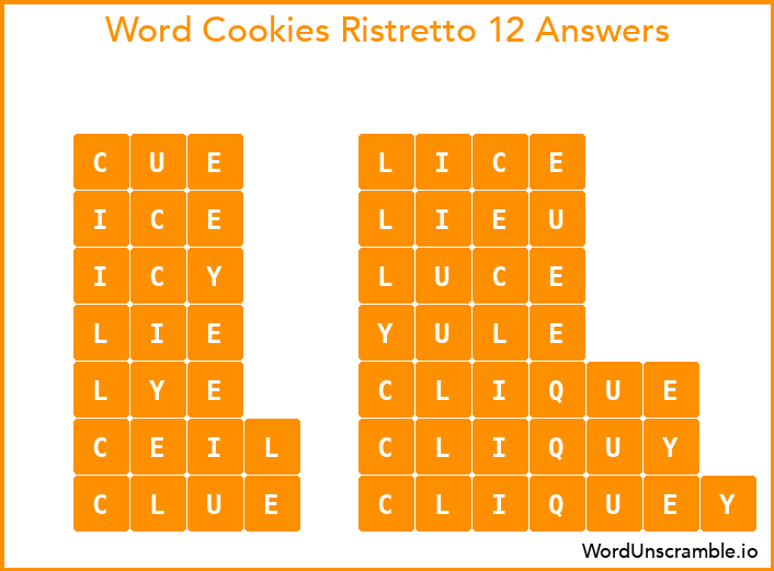 Word Cookies Ristretto 12 Answers