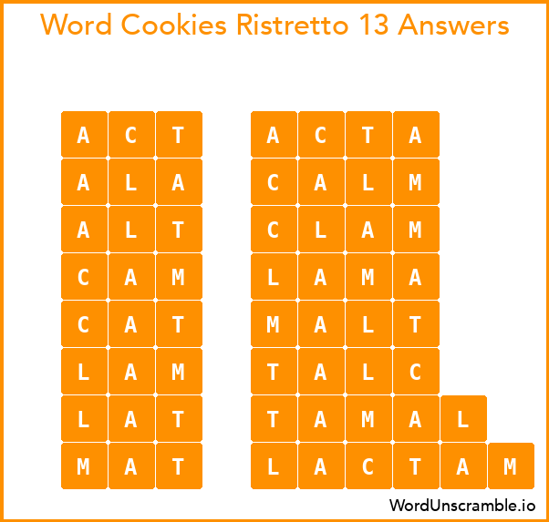 Word Cookies Ristretto 13 Answers