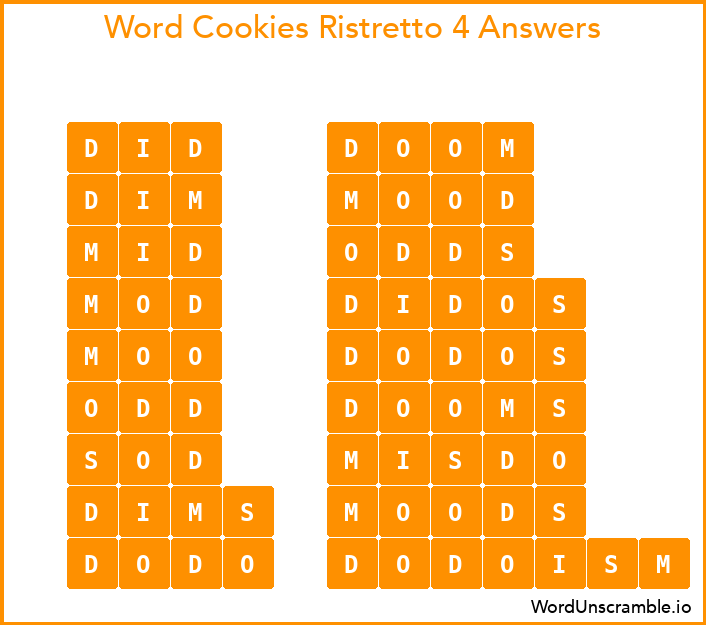 Word Cookies Ristretto 4 Answers