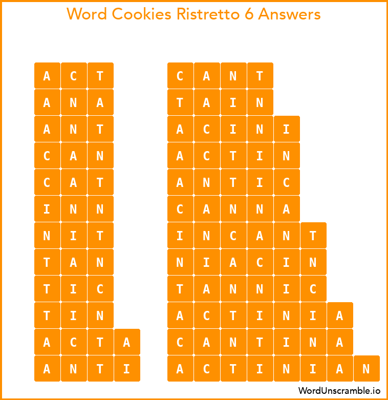 Word Cookies Ristretto 6 Answers