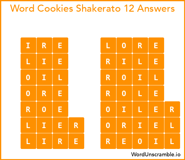 Word Cookies Shakerato 12 Answers