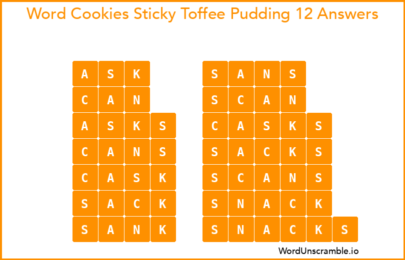 Word Cookies Sticky Toffee Pudding 12 Answers