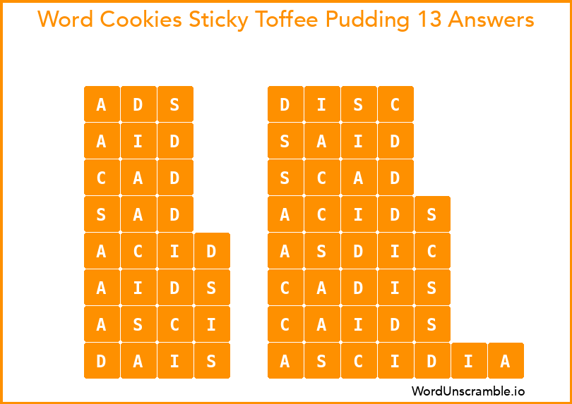 Word Cookies Sticky Toffee Pudding 13 Answers