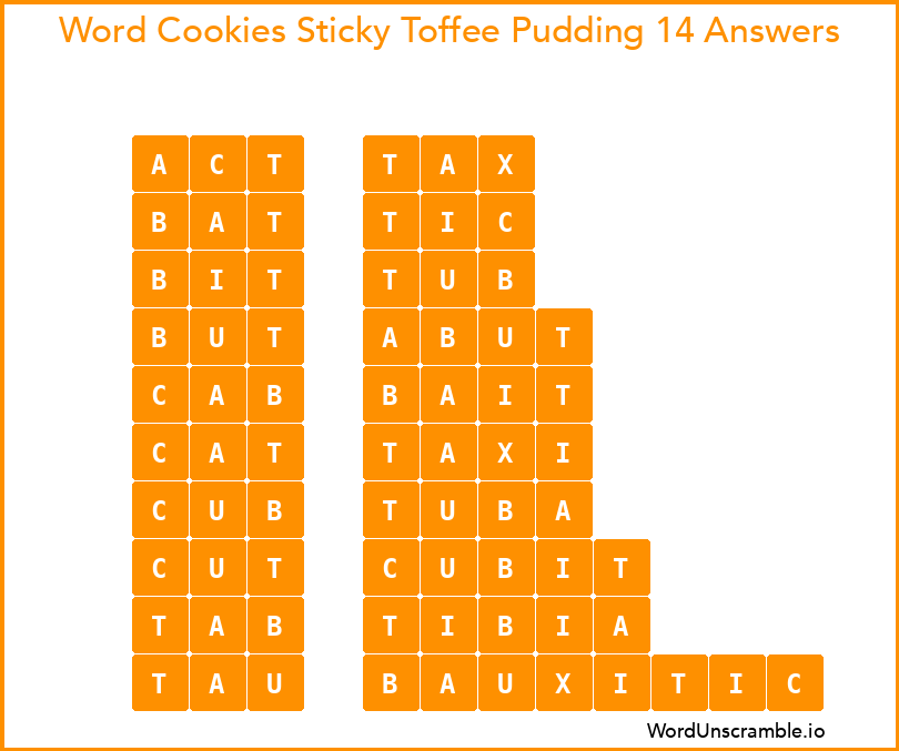 Word Cookies Sticky Toffee Pudding 14 Answers