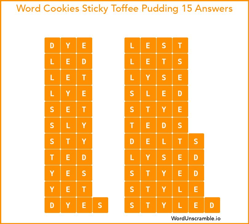 Word Cookies Sticky Toffee Pudding 15 Answers