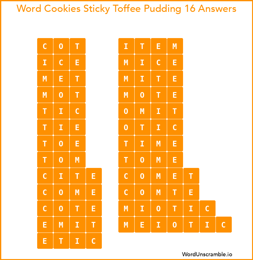 Word Cookies Sticky Toffee Pudding 16 Answers