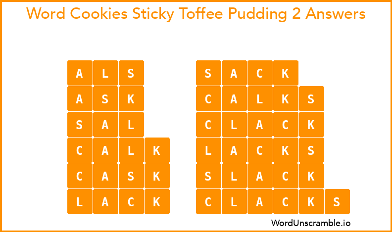 Word Cookies Sticky Toffee Pudding 2 Answers