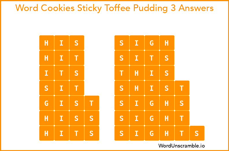 Word Cookies Sticky Toffee Pudding 3 Answers