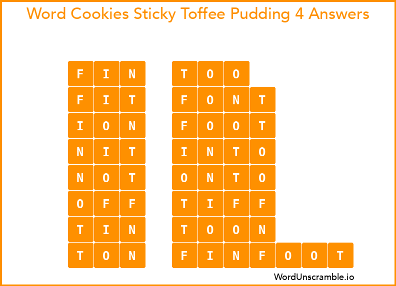 Word Cookies Sticky Toffee Pudding 4 Answers