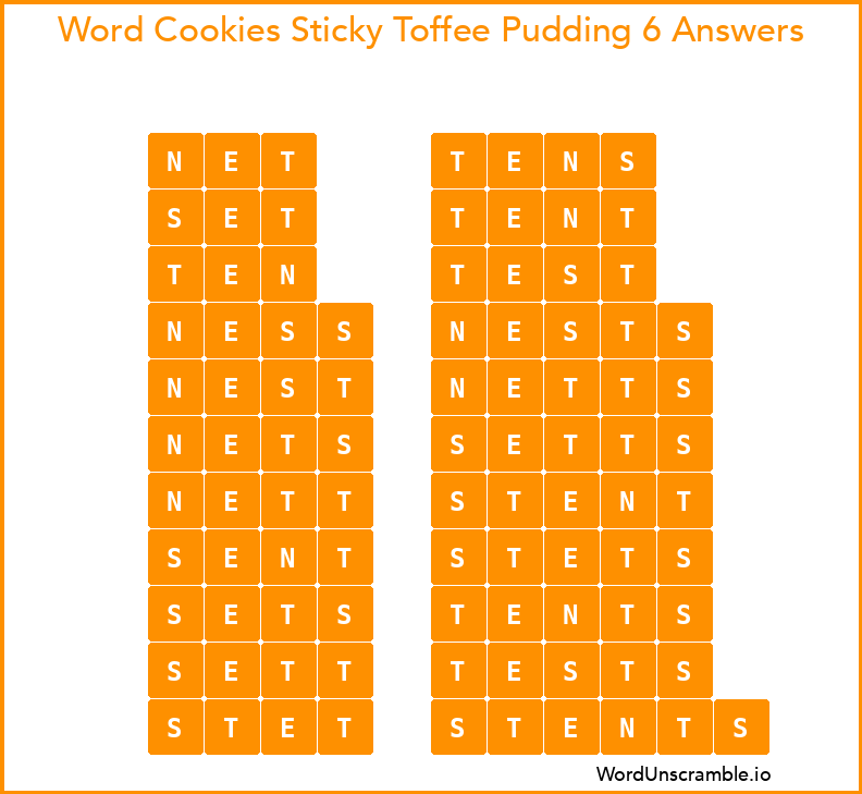 Word Cookies Sticky Toffee Pudding 6 Answers