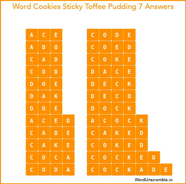 Word Cookies Sticky Toffee Pudding 7 Answers