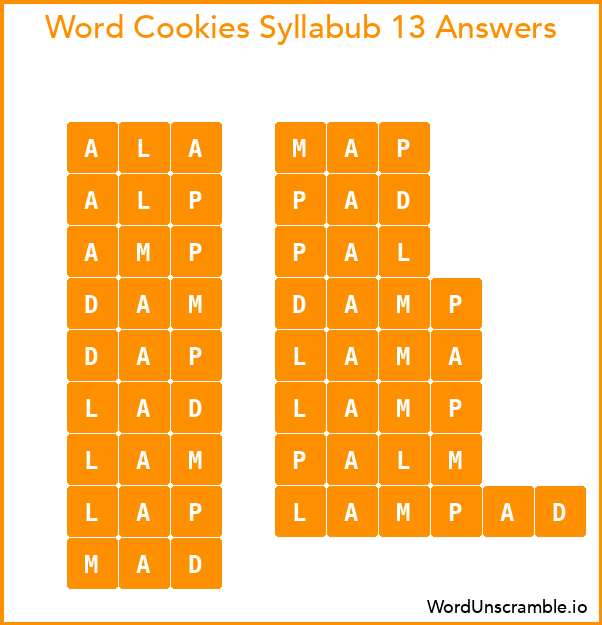 Word Cookies Syllabub 13 Answers