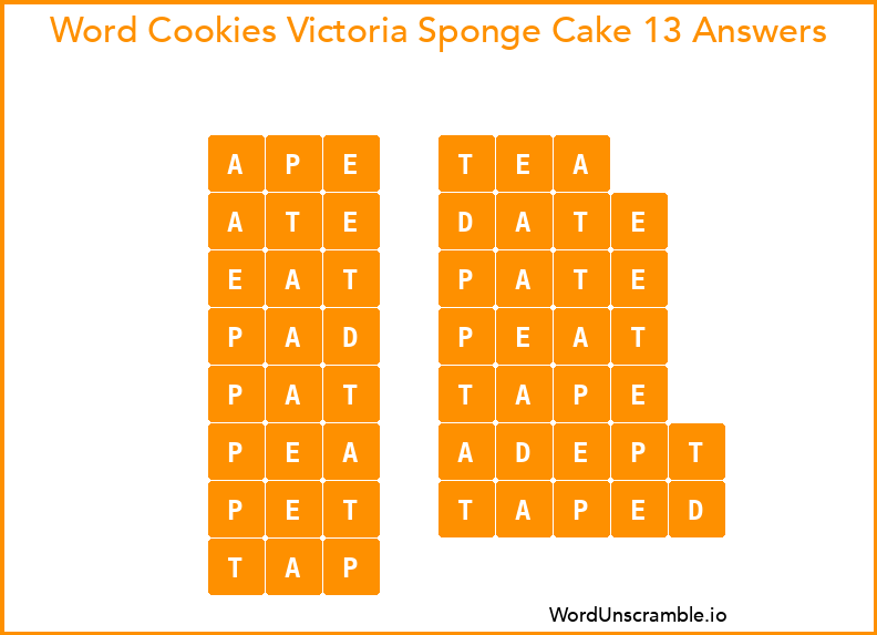 Word Cookies Victoria Sponge Cake 13 Answers