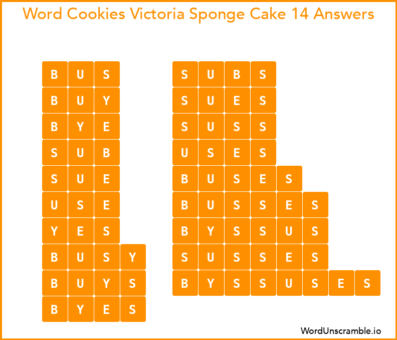 Word Cookies Victoria Sponge Cake 14 Answers