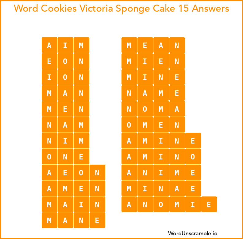 Word Cookies Victoria Sponge Cake 15 Answers