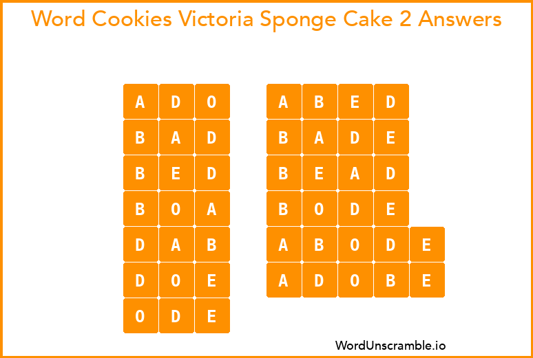 Word Cookies Victoria Sponge Cake 2 Answers