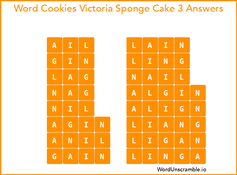 Word Cookies Victoria Sponge Cake 3 Answers