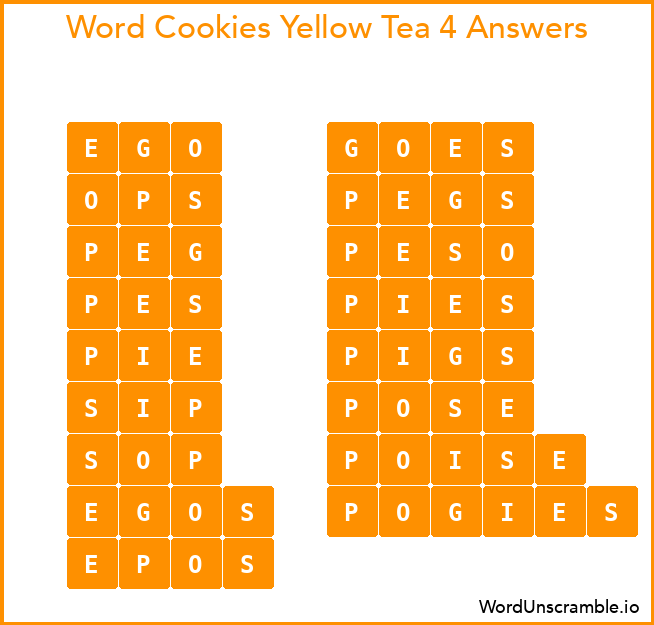 Word Cookies Yellow Tea 4 Answers