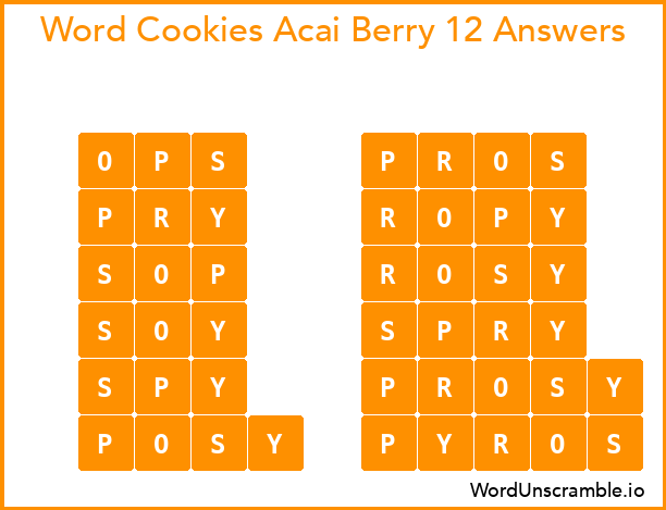 Word Cookies Acai Berry 12 Answers