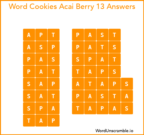 Word Cookies Acai Berry 13 Answers