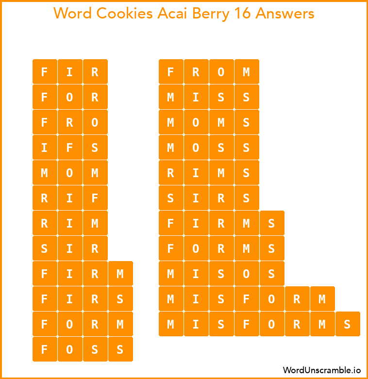Word Cookies Acai Berry 16 Answers
