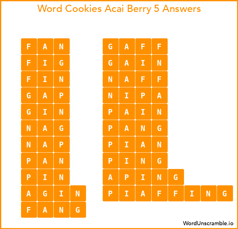Word Cookies Acai Berry 5 Answers