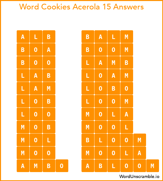 Word Cookies Acerola 15 Answers
