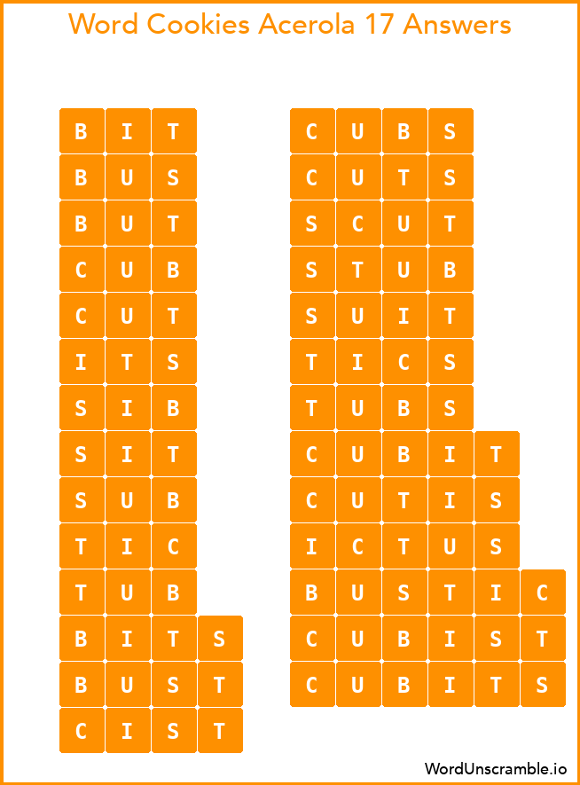 Word Cookies Acerola 17 Answers