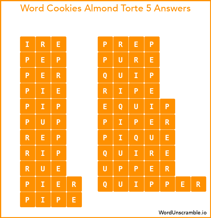 Word Cookies Almond Torte 5 Answers