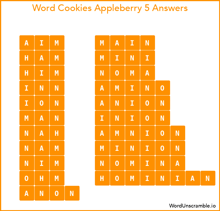 Word Cookies Appleberry 5 Answers