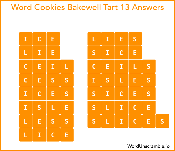 Word Cookies Bakewell Tart 13 Answers