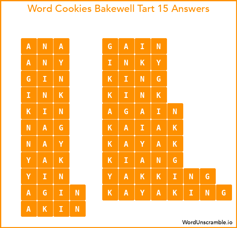 Word Cookies Bakewell Tart 15 Answers