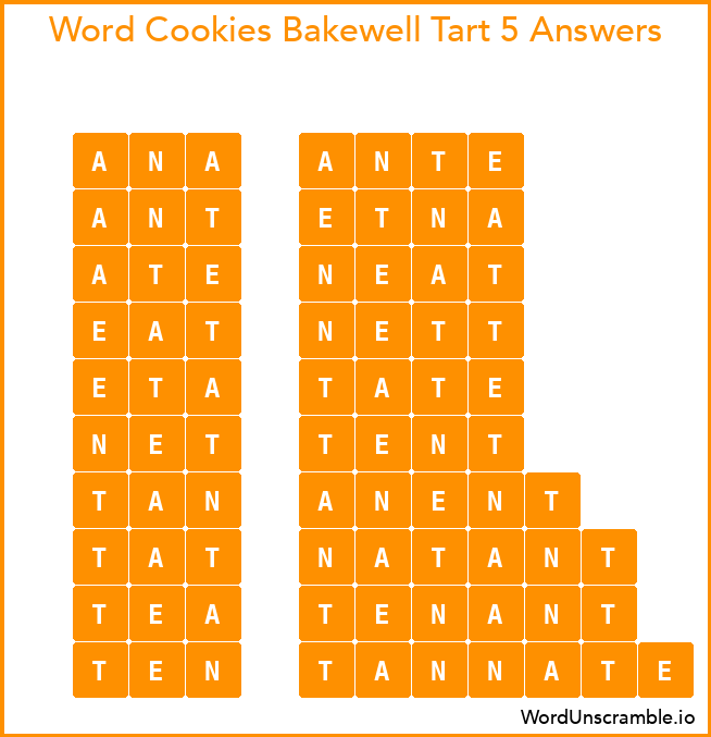 Word Cookies Bakewell Tart 5 Answers