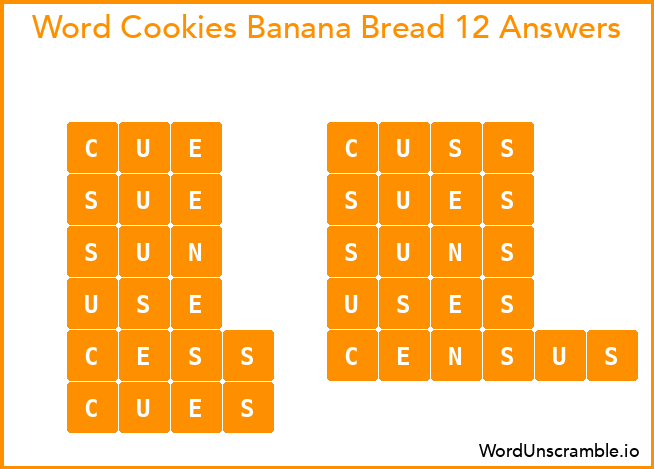 Word Cookies Banana Bread 12 Answers