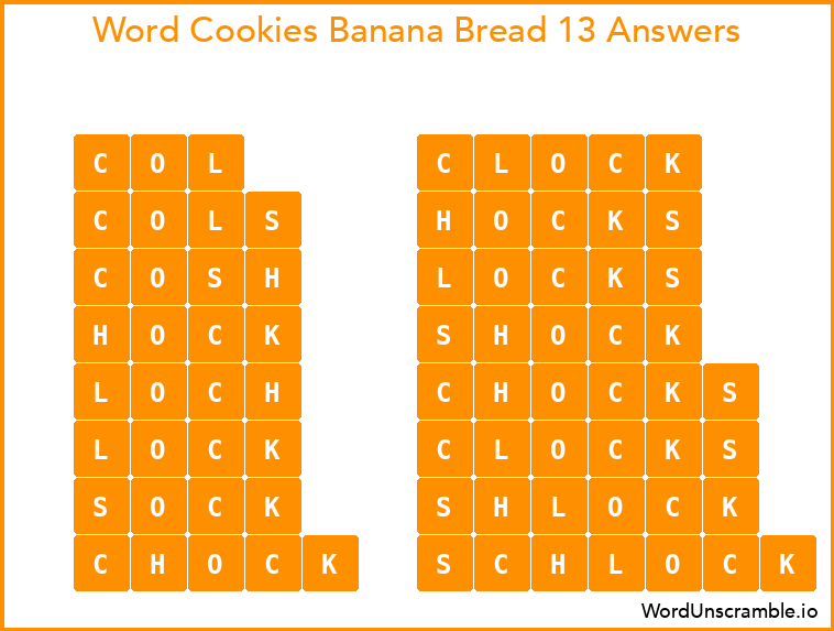 Word Cookies Banana Bread 13 Answers
