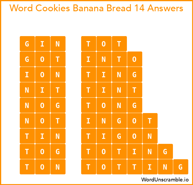 Word Cookies Banana Bread 14 Answers
